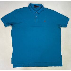 Polo Ralph Lauren Polo Shirt Men Classic Fit XXL Blue Pony Orange Short Sleeve